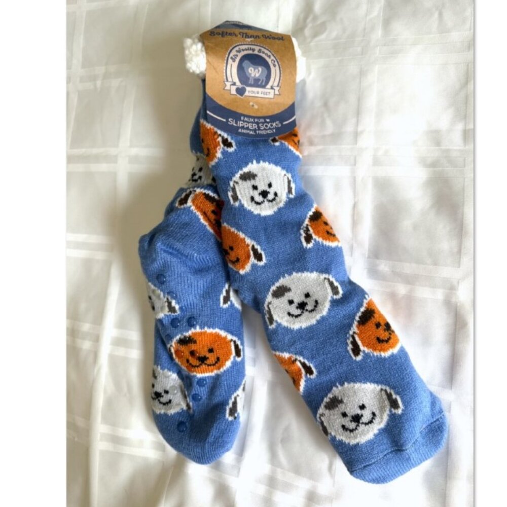 5/$15 Sale Sir Woolly Sock Co. Women’s Faux Fur Slipper Socks Puppy Dogs NEW NWT